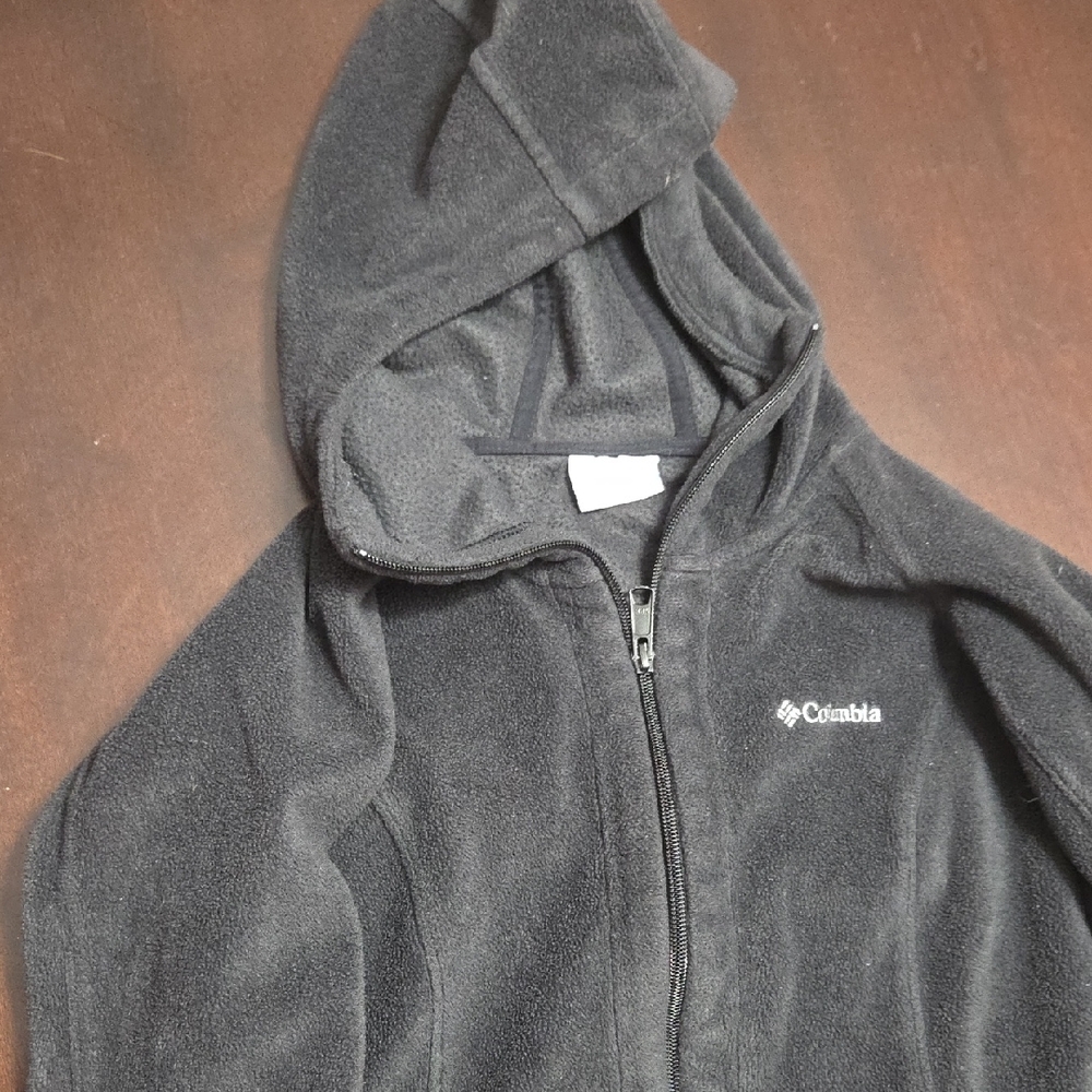 Columbia Hooded Black Fleece Jacket - Picture 1 of 3